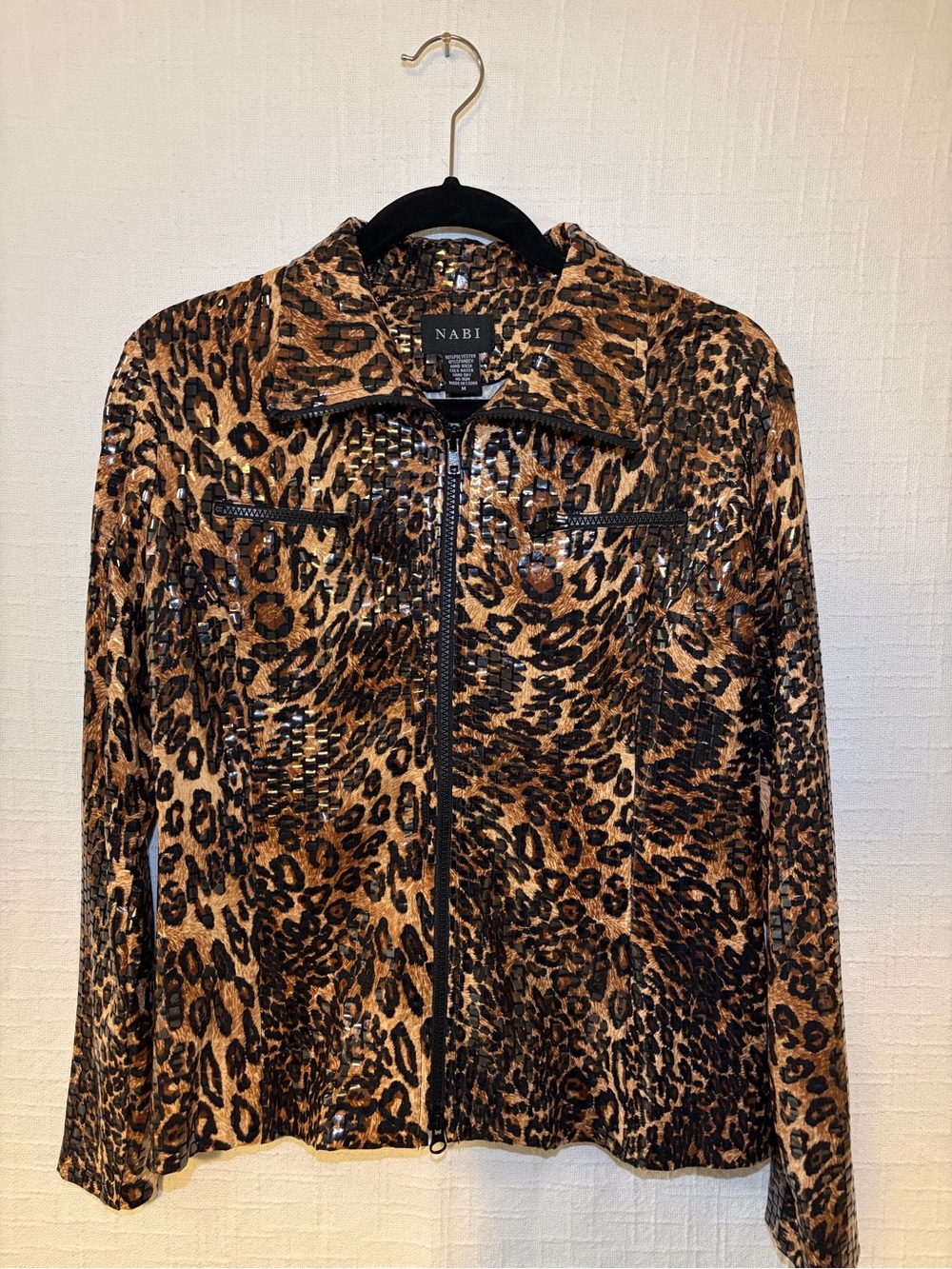 NABI Women's Leopard Animal Print Zip Front Jacket w/ Zipped Pockets M